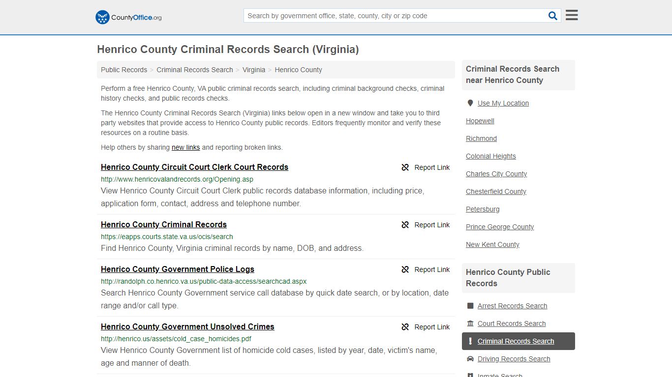 Criminal Records Search - Henrico County, VA (Arrests ...